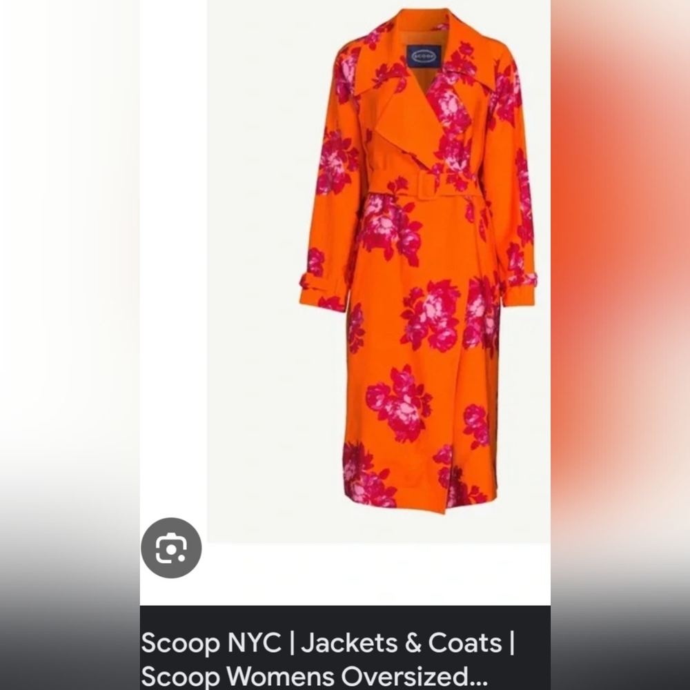 SCOOP Brand Women's Orange Floral Trench Coat